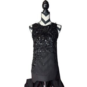 Rohit Gandhi Rahul Khanna Black Silk Embellished High Low Sleeveless Top XS